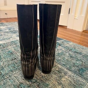 Frye Black Knee-High Boots with metallic stripes